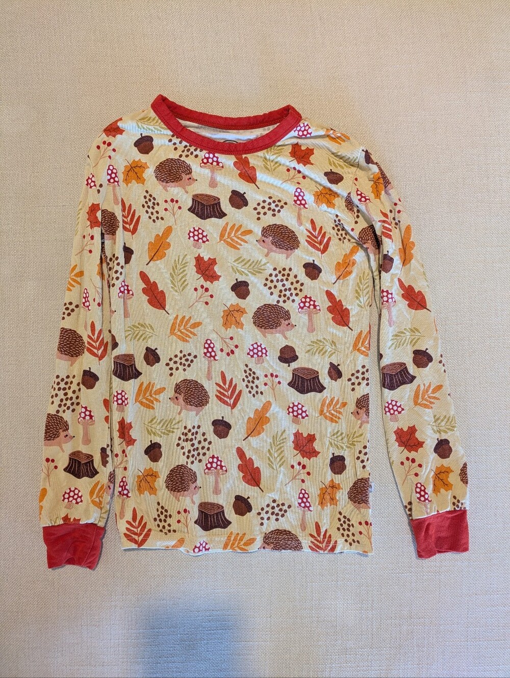 Kids Long-Sleeve Autumn Print pajama Tee - Cream with Rust Trim
